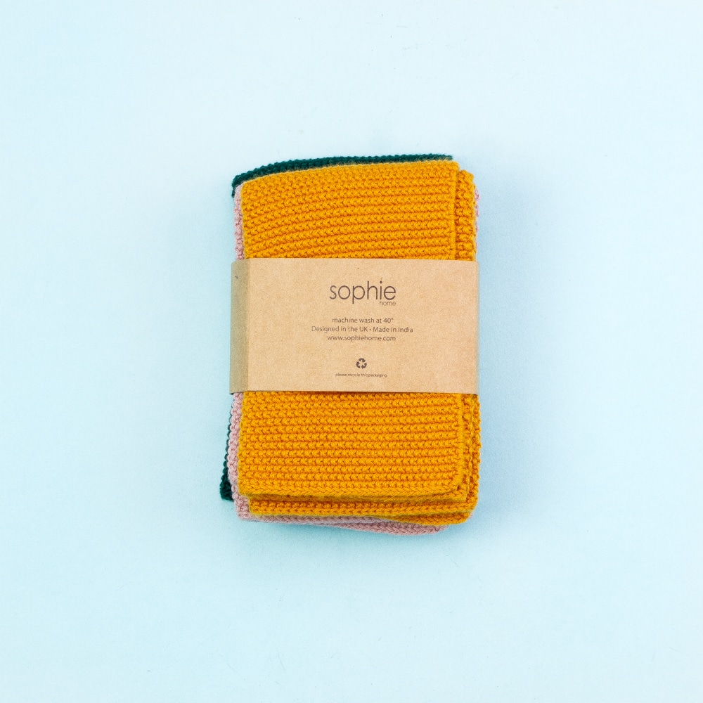 Re-Useable Dishcloths: Pink/ Green/ Mustard Re-Useable Dishcloths: Pink/ Green/ Mustard
