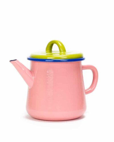 Colorama Enamel Teapot | Soft Pink & Electric Blue Rim