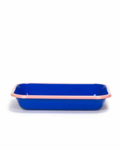 Colorama Enamel Baking Dish | Electric Blue & Soft Pink Rim