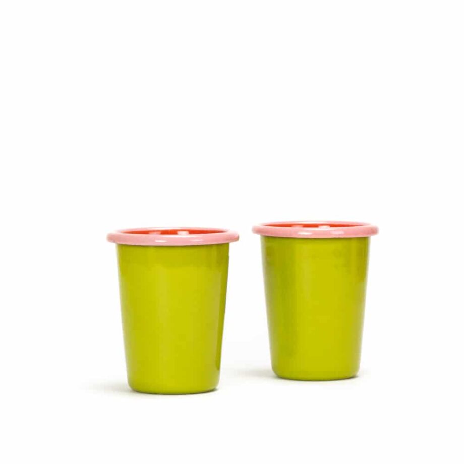 Bornn-Enamel-Chartreuse and Coral with Soft Pink Rim-Eye-Mind-Heart-Hertford-100
