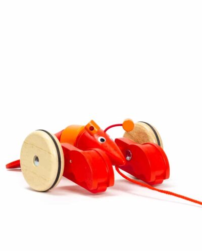 Red Pull Along Wooden Lobster