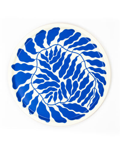 Leaves Blue Round Tray